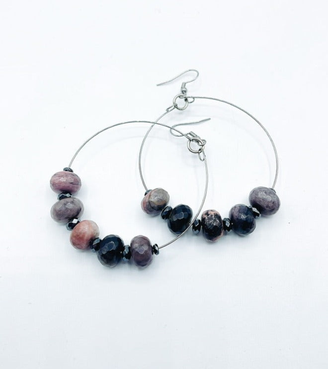 Hoop Earrings - Rhodonite