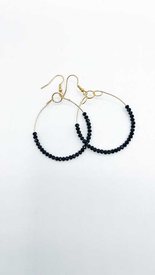 Hoop Earrings - Black Crystal