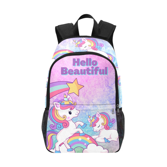 Hello Beautiful Unicorn backpack with mesh side pockets