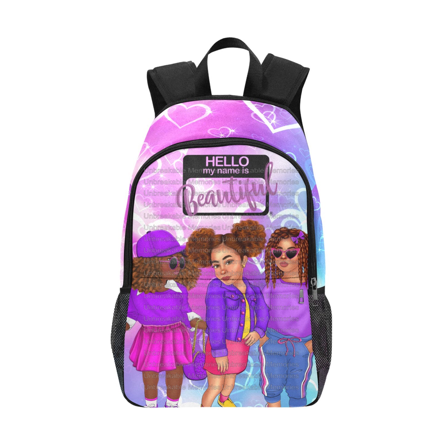 Hello Beautiful Girls Backpack with mesh side pockets