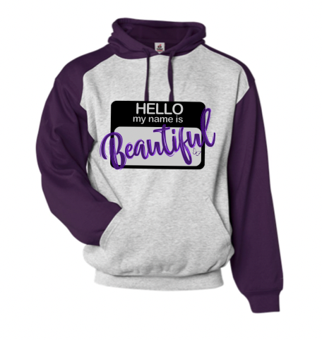 Hello Beautiful Sweatshirt - Contrasting Color Hood and Sleeves