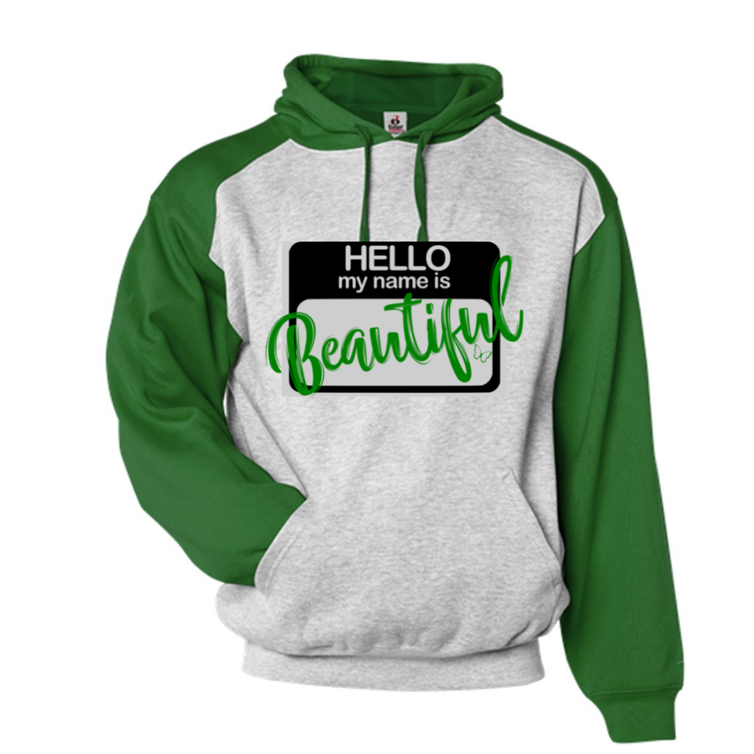 Hello Beautiful Sweatshirt - Contrasting Color Hood and Sleeves